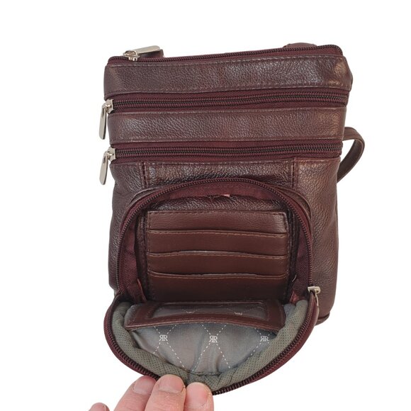 Crossbody Wristlet Bag Purse Multiple Pockets Zip Closure Maroon Faux Leather - Picture 4 of 6